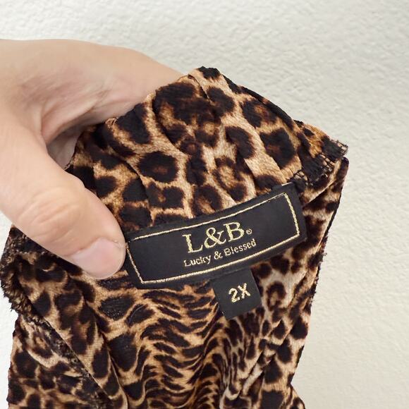 [Lucky & Blessed] Brown Leopard Print Double Side Slit Faux Wrap Maxi Skirt 2X - Picture 12 of 12